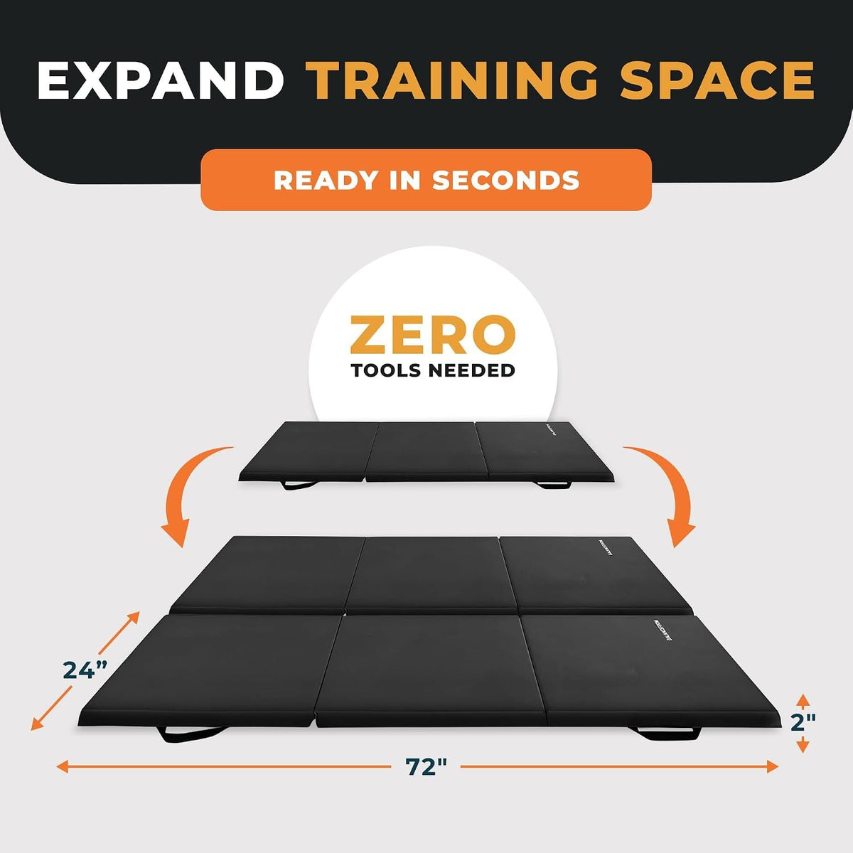 BalanceFrom 6x2 Feet 3-Panel Folding Gymnastics Mat – 2-Inch Thick Pad with Vinyl Surface and Carrying Handles for Tumbling, Yoga, Pilates, Home Workouts, and Martial Arts