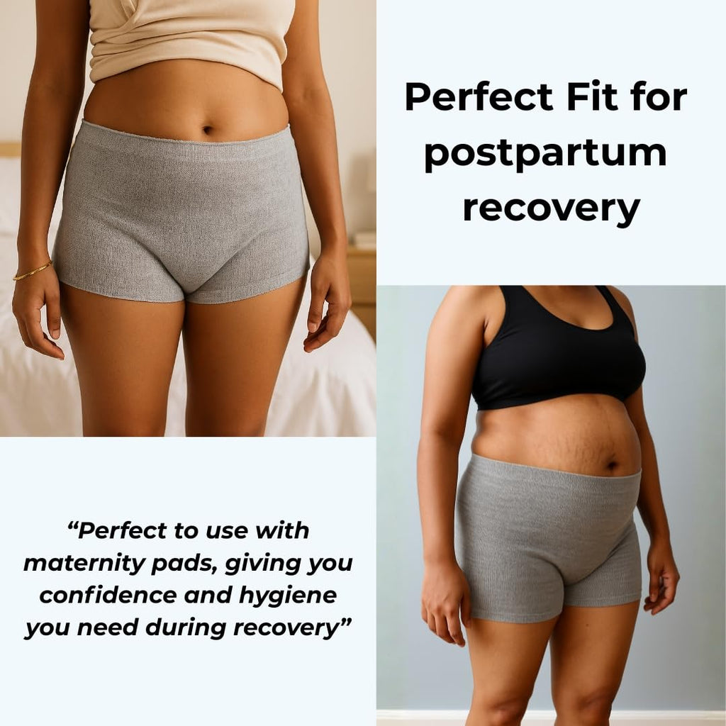 ZIKKU Pack of 4 Disposable Postpartum Maternity Panties Grey | Soft Non-Woven Breathable Fabric Post Delivery Underwear | Stretchable Maternity Care Panties for Women