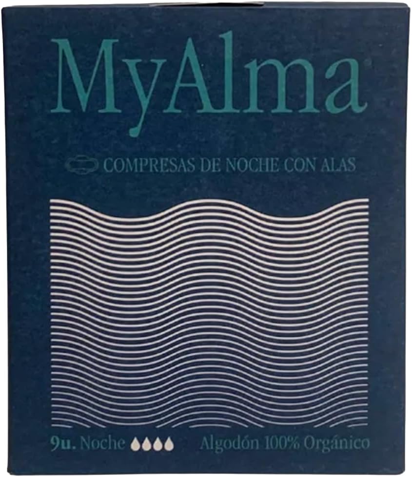 MyAlma 100% Organic Cotton Night Pads – Ultra Thin with Wings, Maximum Absorption – Without Perfumes or Endocrine Disruptors, Hypoallergenic for Sensitive Skin – Pack of 9