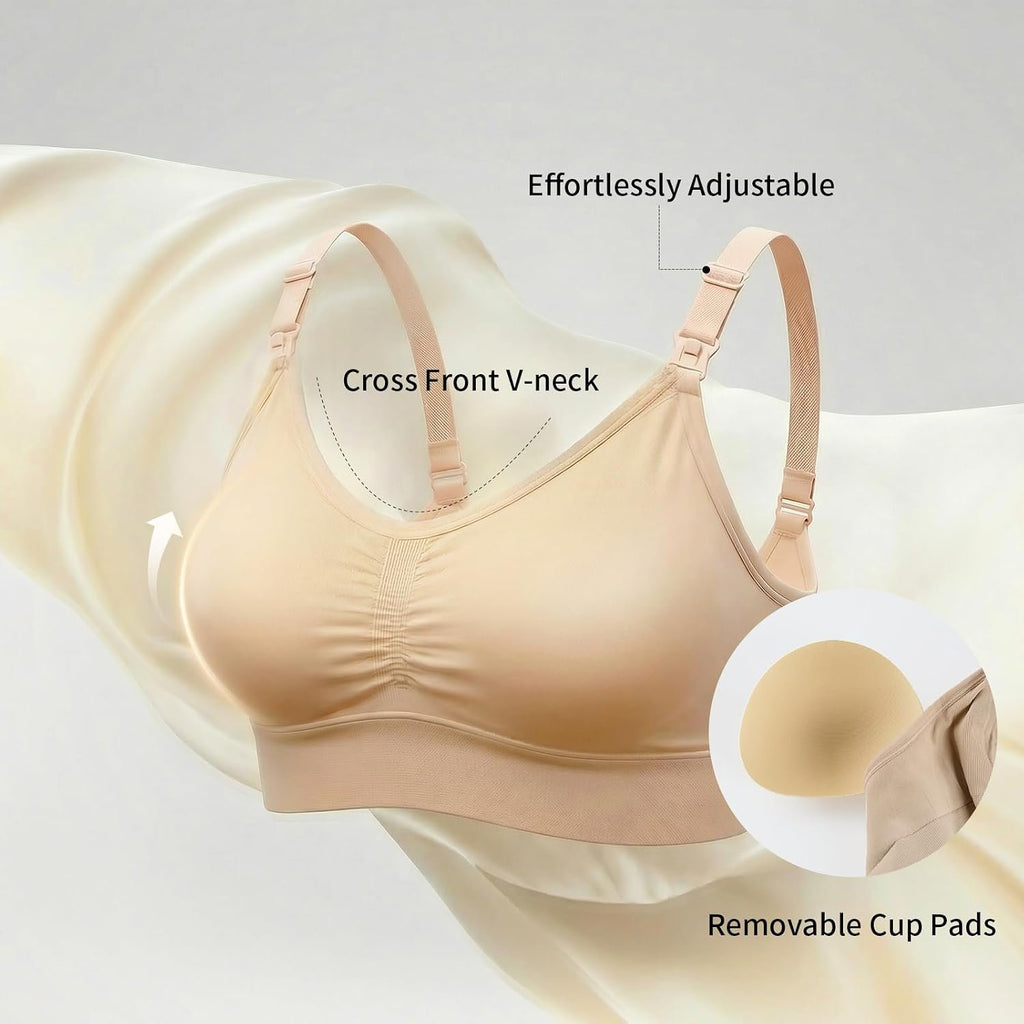 Under Control Nursing Bra 4-Pack - Wireless Maternity & Sleep Bra with Removable Pads - Comfortable Breastfeeding Bra (S-2XL)