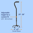 Medline Aluminum Quad Cane with Small Base, 300 lb Capacity, for Balance, Knee Injuries, Leg Surgery Recovery & Mobility, Portable, Sturdy Walking Aid for Seniors & Adults