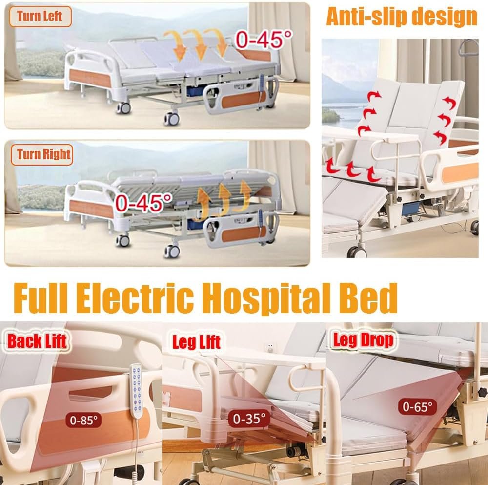 Full Electric Hospital Bed for Home Care, 37" Wide with Timed Auto-Turning,Height Adjustable 18.5"-29",550 lbs Capacity, Include Electric Bedpan,Trapeze&Dining Table
