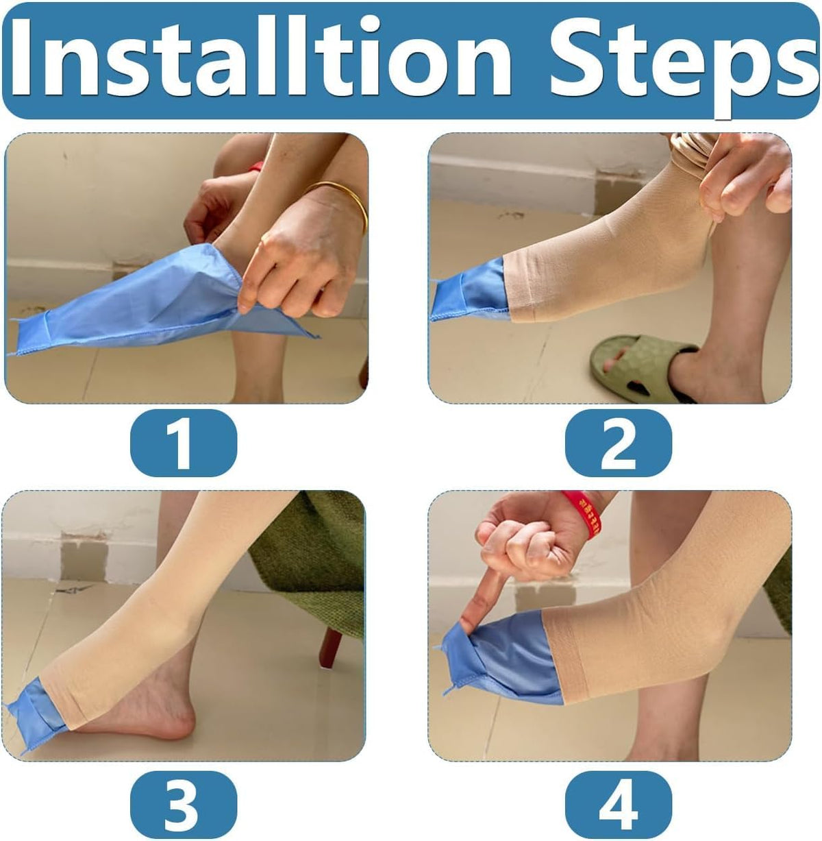 Open Toe Compression Sock Aid for Easy Slide - Slip Stocking Applicator to Help Assist Put On for Elderly, Disabled, Pregnant, 2 Pcs (Blue)