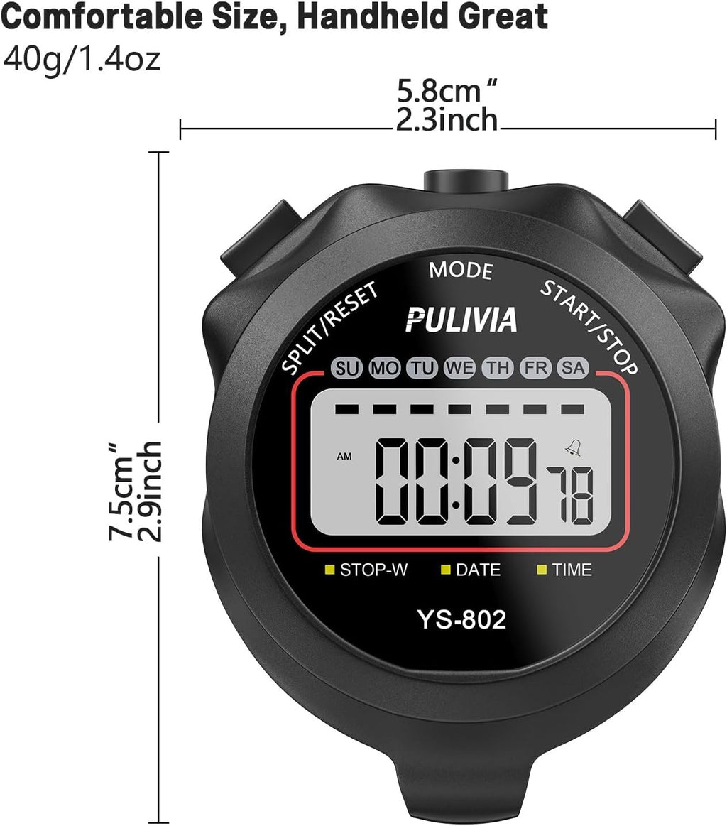 Stopwatch Timer, Digital Stop-Watch for Sports, Black | Multi-function Stopwatch with Single Split/Lap Timing, Button Beep Alarm Clock, Ideal for Coaches Kids PE-teacher