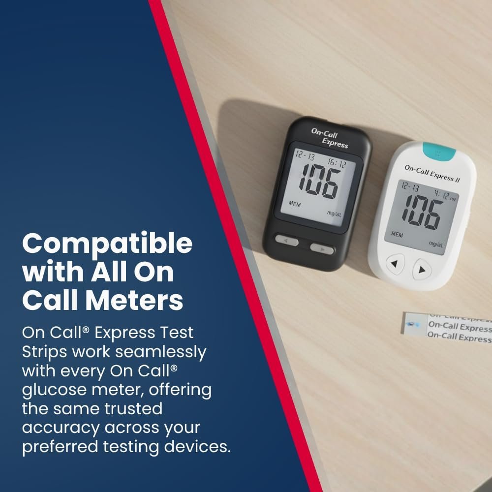 Blood Glucose Test Strips for Diabetes by On-Call Express, 50 Count, No Coding Needed, Quick Read in Seconds, Accurate Diabetic Blood Sugar Testing