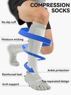 Compression Toe Socks for Men and Women 15-20mmHg, 3 Pairs, Knee High Five Finger Stockings