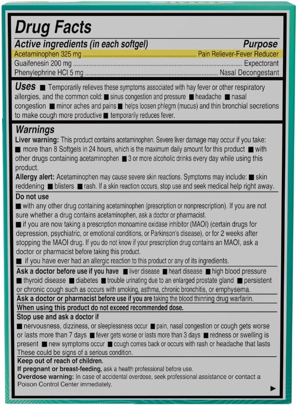 AXIV Sinus Severe + Mucus Relief, Non-Drowsy, Loosens Mucus, Maximum Strength Relief of Pain, Pressure, Congestion, & Headache Ease, 24 Softgels.