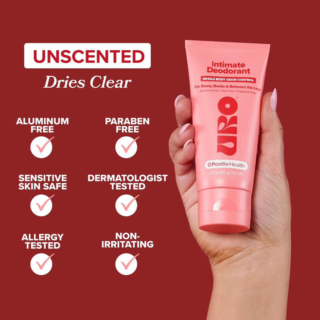 O Positiv URO Intimate Whole Body Deodorant Cream – Dermatologist Tested, Hypoallergenic, Non-irritating, Aluminum Free, Unscented, Dries Clear – Odor & Moisture Control, Anti-Chafing – 3 Oz Tube
