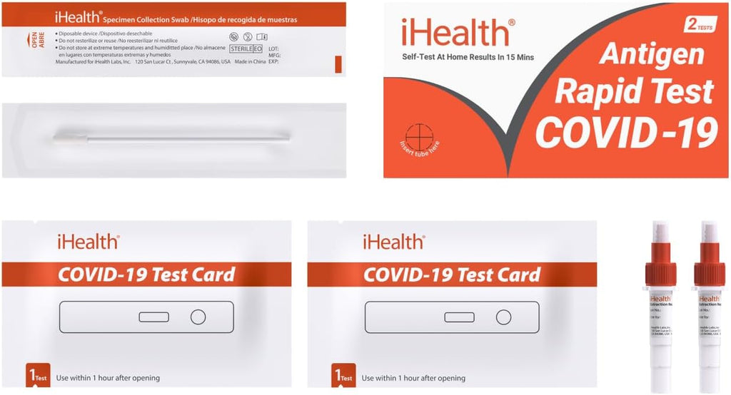 iHealth COVID-19 Antigen Rapid Home Test, 2 Tests, FDA Authorized OTC | at-Home Self Test, Results in 15 Minutes with Non-invasive Nasal Swab, Easy to Use & No Discomfort, for ages 2 and up