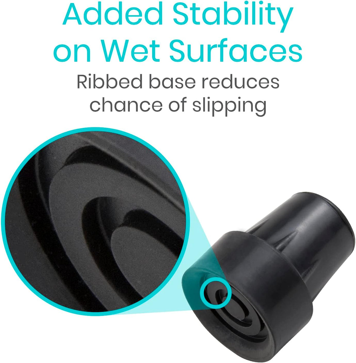 Vive Cane Tips (Set of 2) - Heavy Duty 3/4 inch Replacement Rubber Foot | Black Attachment Base Grip - Accessories for Walking and Standing Stick - Durable End for Women, Men, Seniors, Elderly