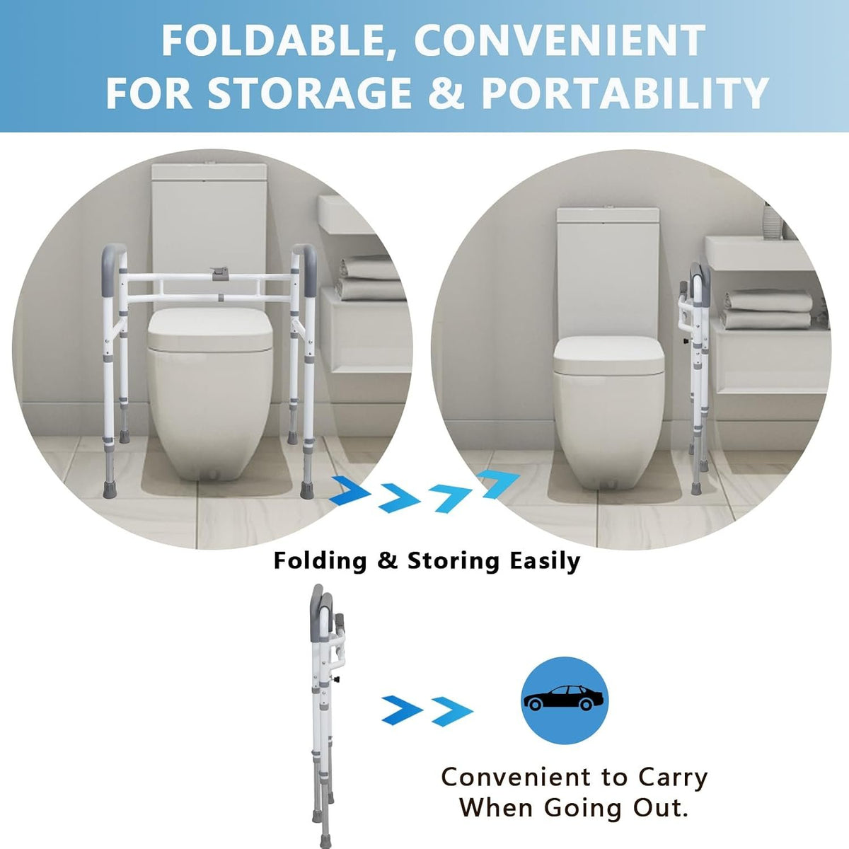 WeHwupe Toilet Safety Rail for Seniors, Height & Width Adjustable Frame