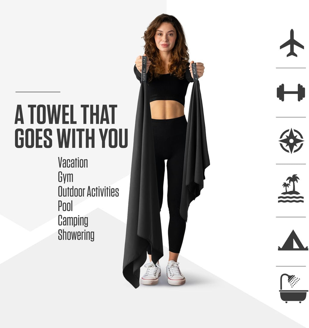 VENTURE 4TH Quick Dry Microfiber Towel for Camping & Gym - Black XL | Lightweight, absorbs 7x more than cotton, dries fast & resists odor. Packable Travel Towel with tear-resistant carry bag.
