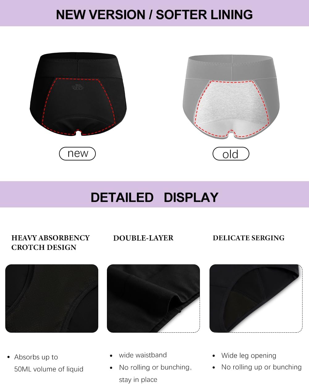 POKARLA Women's High Absorbency Period Cotton Underwear Heavy Flow Leakproof Panties(Regular&Plus Size)
