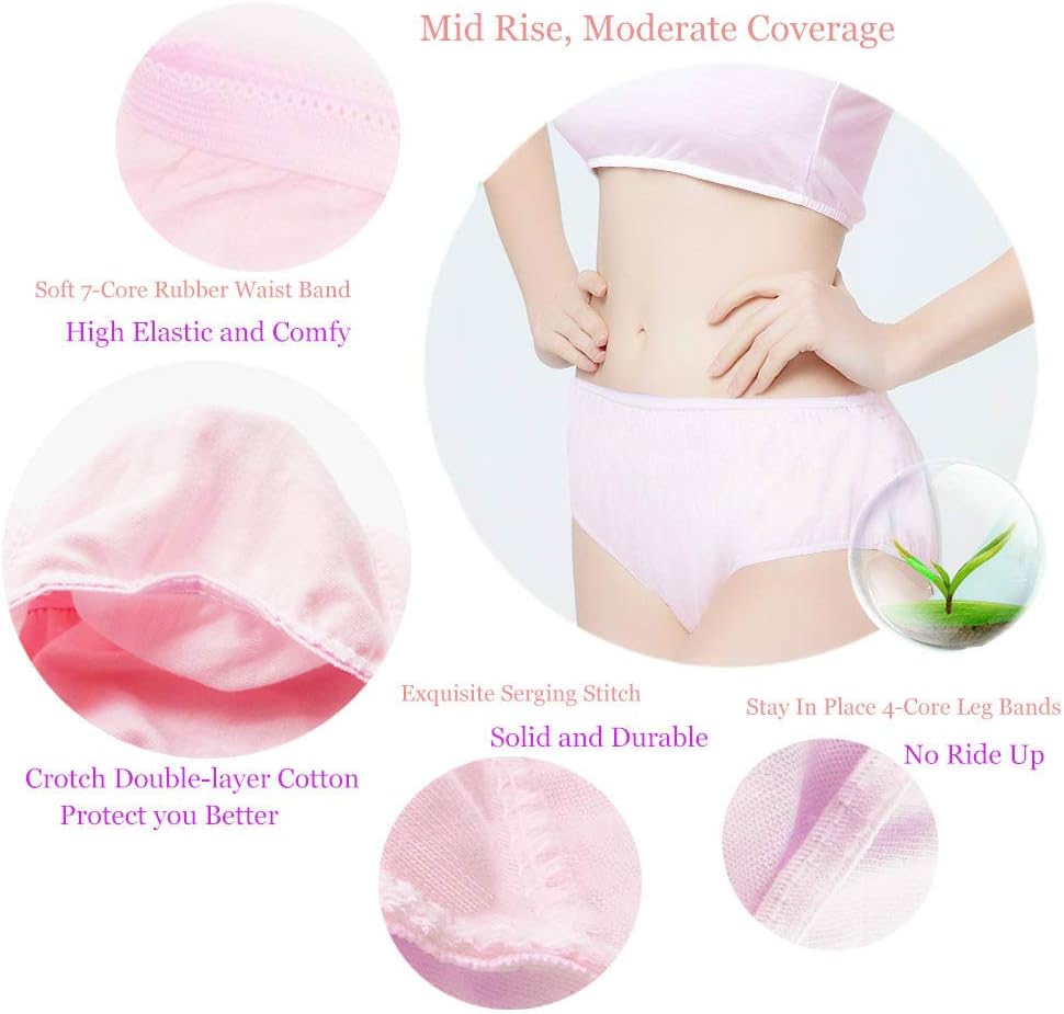 Disposable 100% Pure Cotton Underwear Travel Panties High Cut Granny Briefs White/Multicolor (10 Pieces)