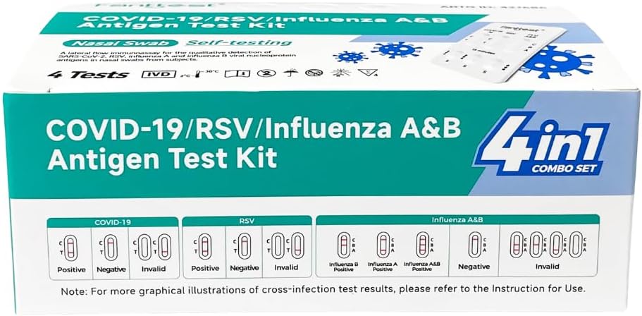 Fanttest 4 in 1 COVID-19 /RSV/Influenza A&B Antigen Test Kit for self-testing (4 Pack)