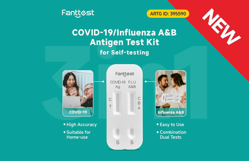 Fanttest 3-in-1 Combo RAT Test, Influenza Flu A/B and COVID-19 Rapid Antigen Test Kit - Nasal Swab