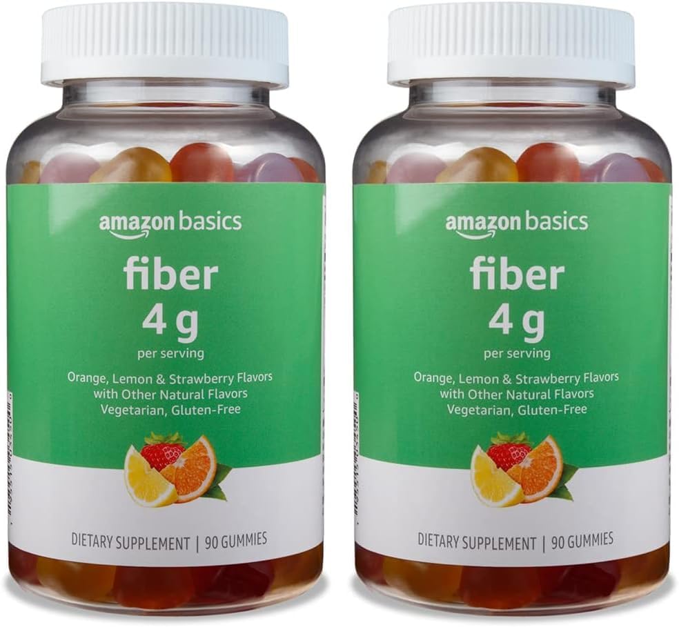 Amazon Basics Soft Fiber Gummies for Digestive Health and Regularity, Orange, Lemon & Strawberry Flavors, 90 Count, (Previously Solimo) (Pack of 2)