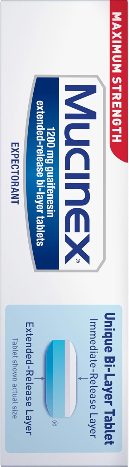 Mucinex 12 Hour Maximum Strength 1200 mg Guaifenesin Extended-Release Tablets for Excess Mucus Relief, Expectorant Aids Excess Mucus Removal, Chest Congestion Relief, 42 Tablets
