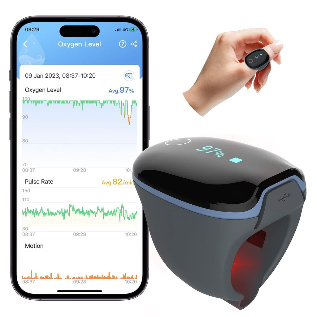 Wellue O2Ring Pulse Oximter, Bluetooth SPO2 Blood Oxygen Saturation Monitor - Wearable O2 Ring Sensor with Vibration Reminder, Free APP & PC Report, Rechargeable
