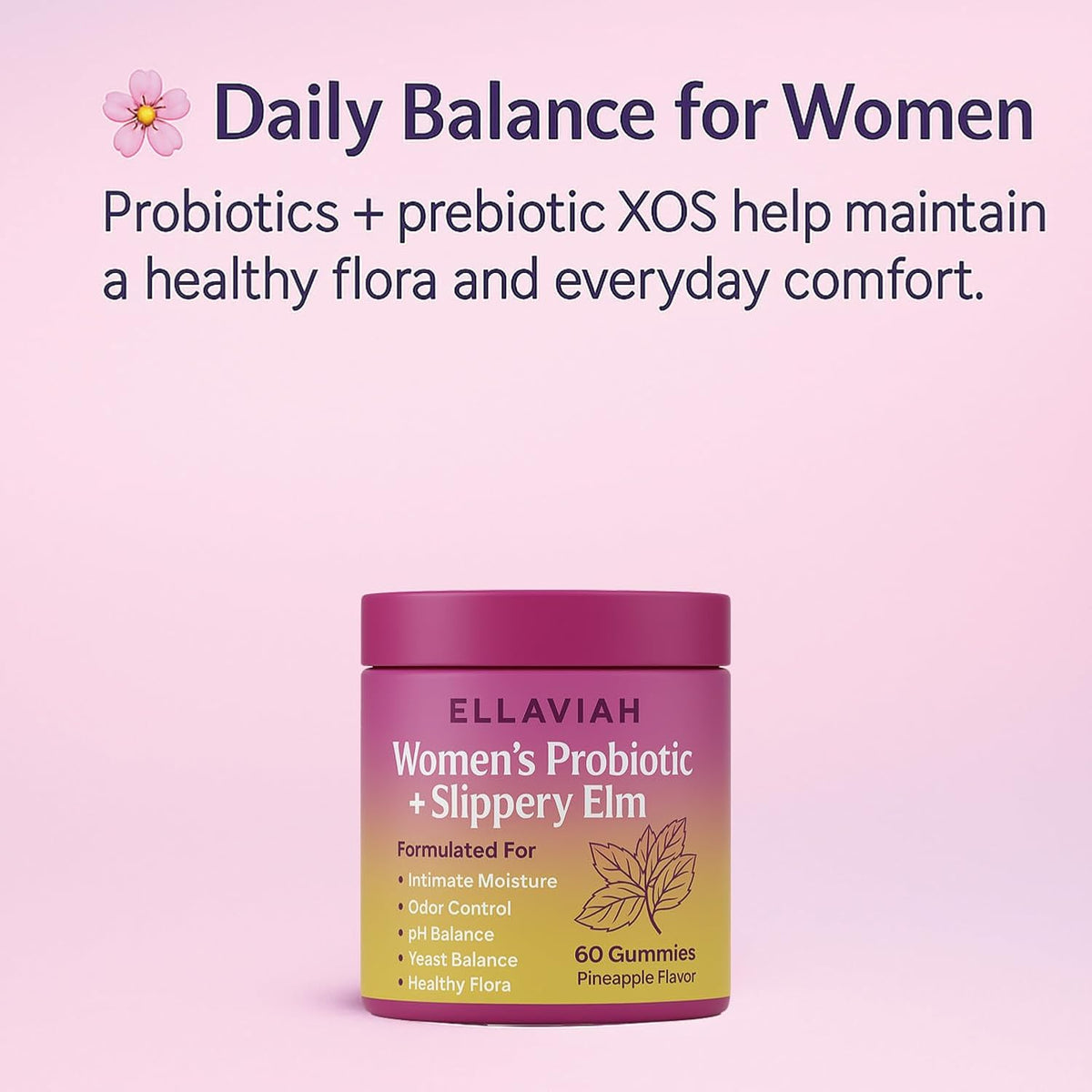 Women’s Probiotic + Slippery Elm Gummies – Pineapple Flavor | Supports Intimate Balance, pH & Healthy Flora | 60 Gummies