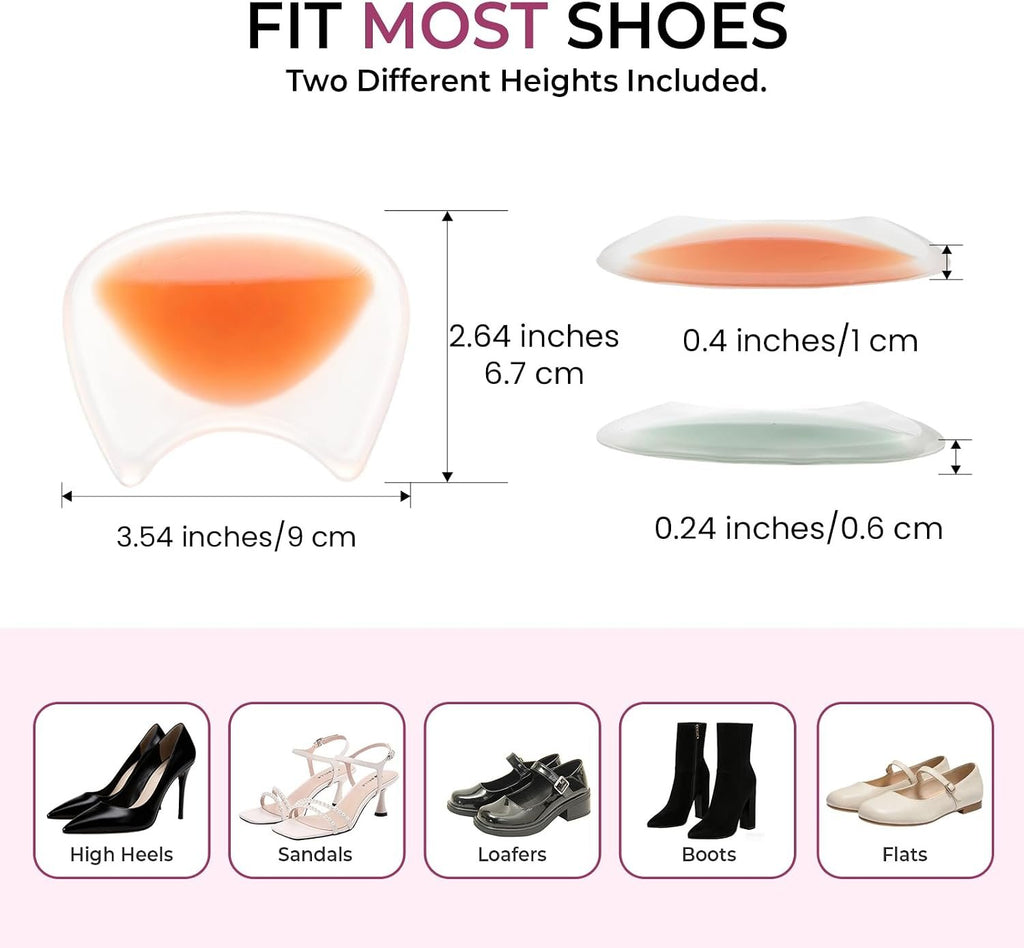 Gel Arch Support Inserts Women - Welnove Soft Cushions Arch Support for Flat Feet Plantar Fasciitis Foot Pain Fatigue Relief - Long-Lasting Adhesive Pads for Heels Sandals Flats (0.24" + 0.4" Height)
