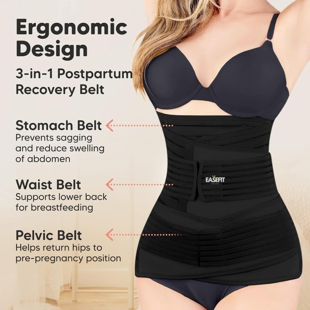 Postpartum Belly Belt for Women - 3 in 1 Tummy Tucker | Waist, Pelvis & Back Support | Fat Slimming Shapewear After Delivery & C-Section | Adjustable Fit 30-46” (Made in India)