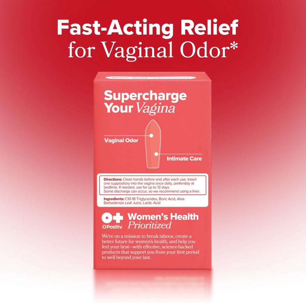 O Positiv URO Boric Acid Vaginal Suppository – with Lactic Acid, and Aloe for Fast Relief and Vaginal Odor Control – Vegan, Free from Parabens, Dyes, and Fragrances – 12 Count (Pack of 1)