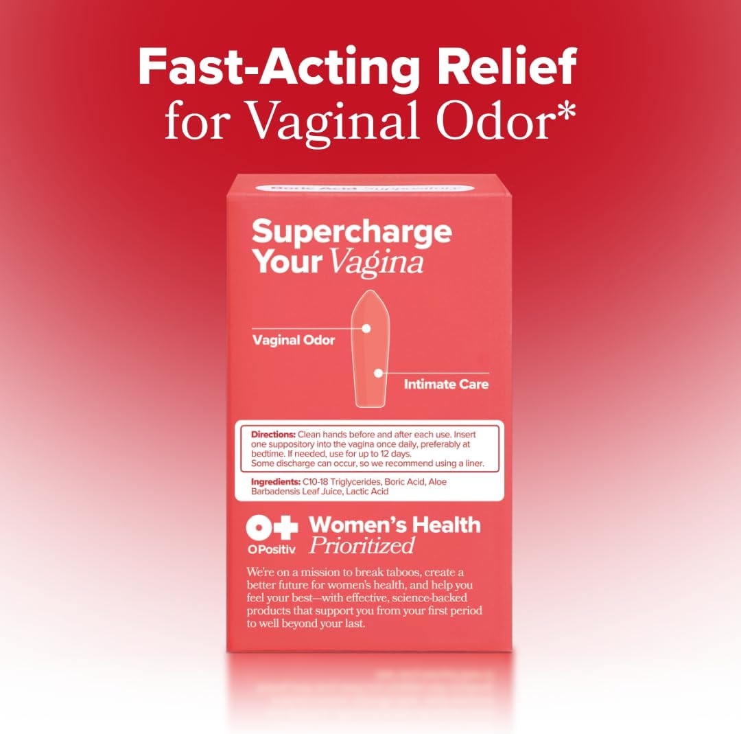 O Positiv URO Boric Acid Vaginal Suppository – with Lactic Acid, and Aloe for Fast Relief and Vaginal Odor Control – Vegan, Free from Parabens, Dyes, and Fragrances – 12 Count (Pack of 1)