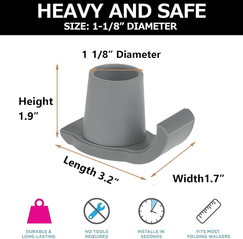 Walker Glide Skis, 2 Pcs Universal Fit Walker Skis | Easy to Use Rubber Walker Feet,Replacement Skis for Walkers,Gift for Seniors,Grey