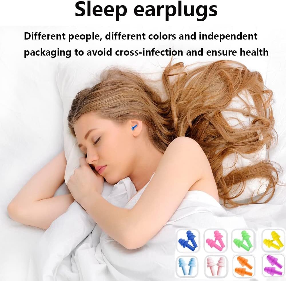 Earplugs for Sleeping Noise Cancelling, 8Pairs Reusable Ear Plugs | Super Soft Silicone, NRR 32 dB, Triple Seal Waterproof, Sleep/Swim/Concerts/Work, Washable BPA-Free, 8Colors Individual Packs