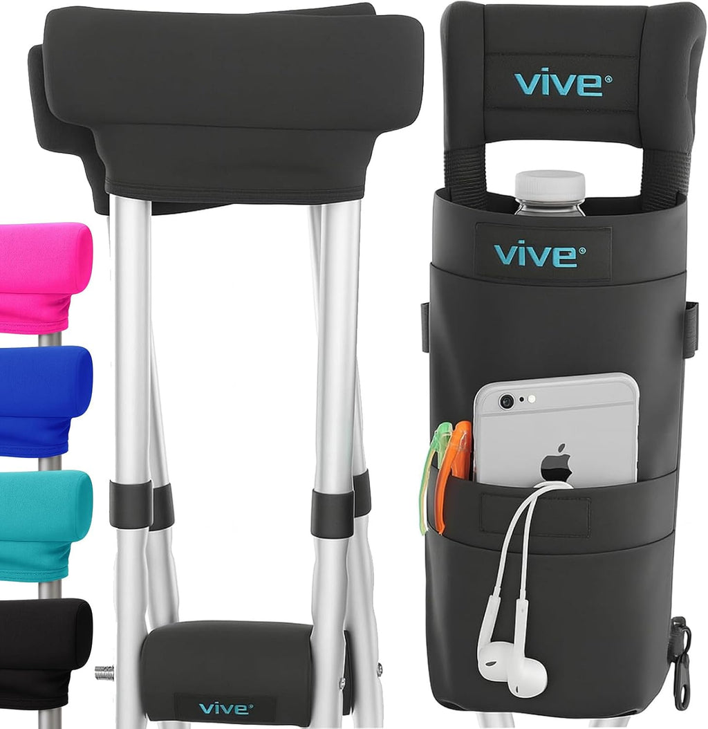 Vive Crutch Pads, Bag, & Hand Grips (5 PCS) - Crutches for Adults Armpit