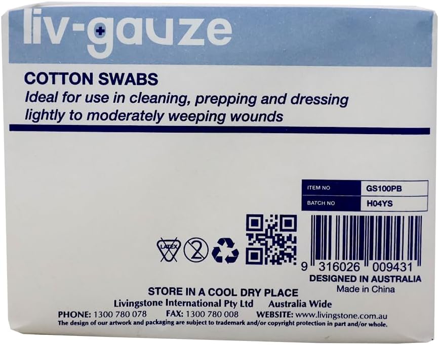 Liv Gauze Swabs 10 x 10 cm x 8 Ply Non-Sterile White Pack of 100