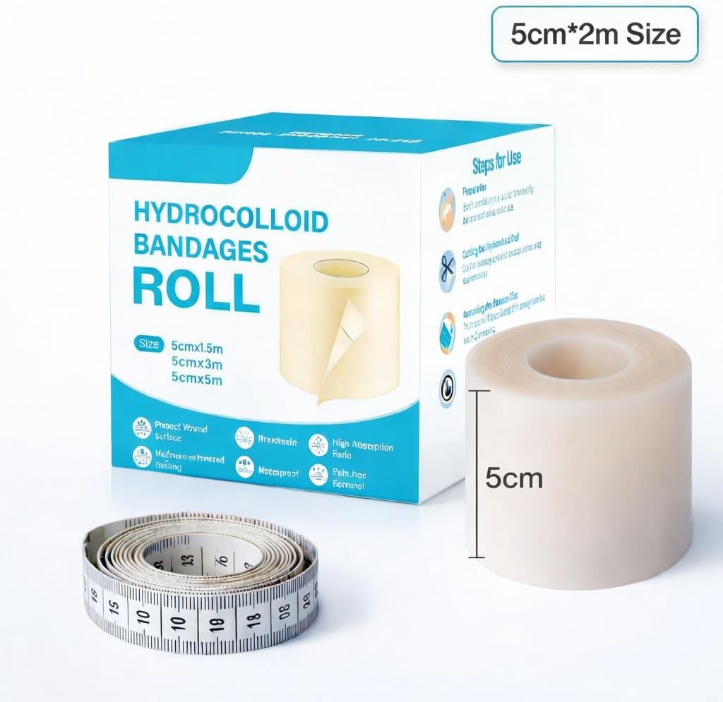 Medical-Grade Hydrocolloid Roll for Wound Care – 5cm x 2m Pimple Patch Roll, Hydrocolloid Bandages, Cut-to-Size Self-Adhesive Patch, Waterproof & Ultra-Absorbent Dressing Tape for Acne & Blisters