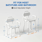 Loyoda Shower Chair for Inside Shower with Back & Arms, Ideal for Seniors | Height Adjustable Shower seat for Disabled, 350 lb Capacity, Non-Slip, Rust-Resistant Aluminum Frame