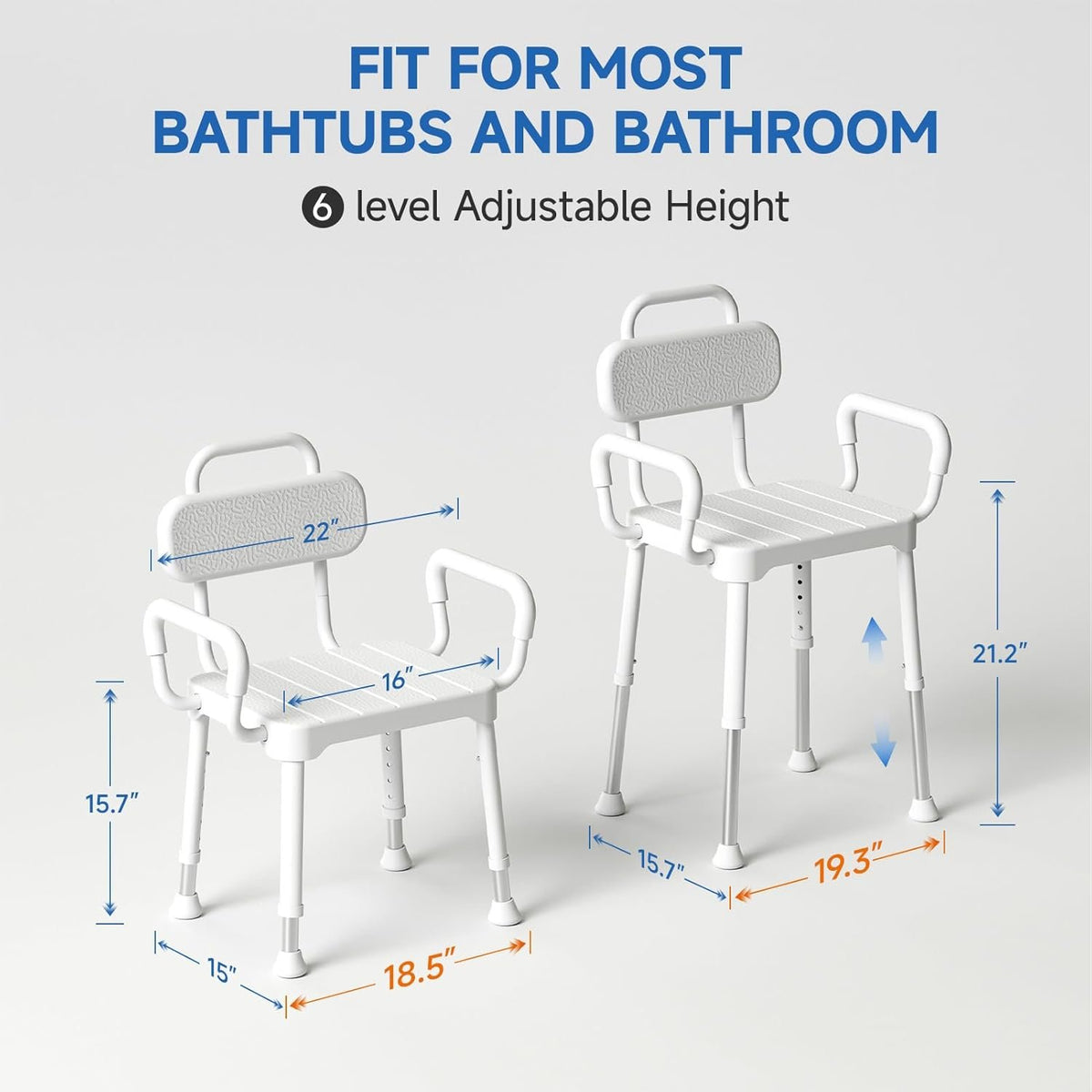 Loyoda Shower Chair for Inside Shower with Back & Arms, Ideal for Seniors | Height Adjustable Shower seat for Disabled, 350 lb Capacity, Non-Slip, Rust-Resistant Aluminum Frame