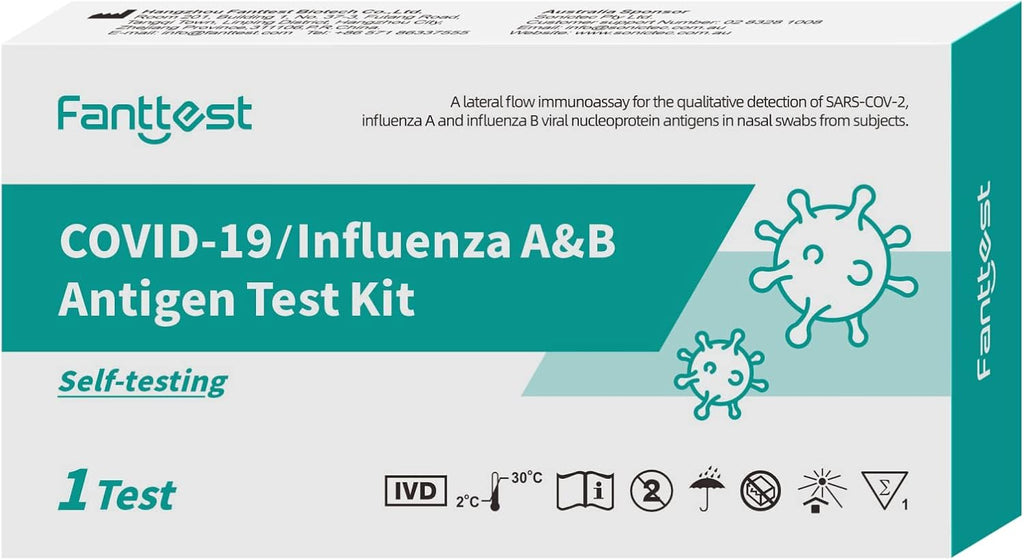 Fanttest 3-in-1 Combo RAT Test, Influenza Flu A/B and COVID-19 Rapid Antigen Test Kit - Nasal Swab