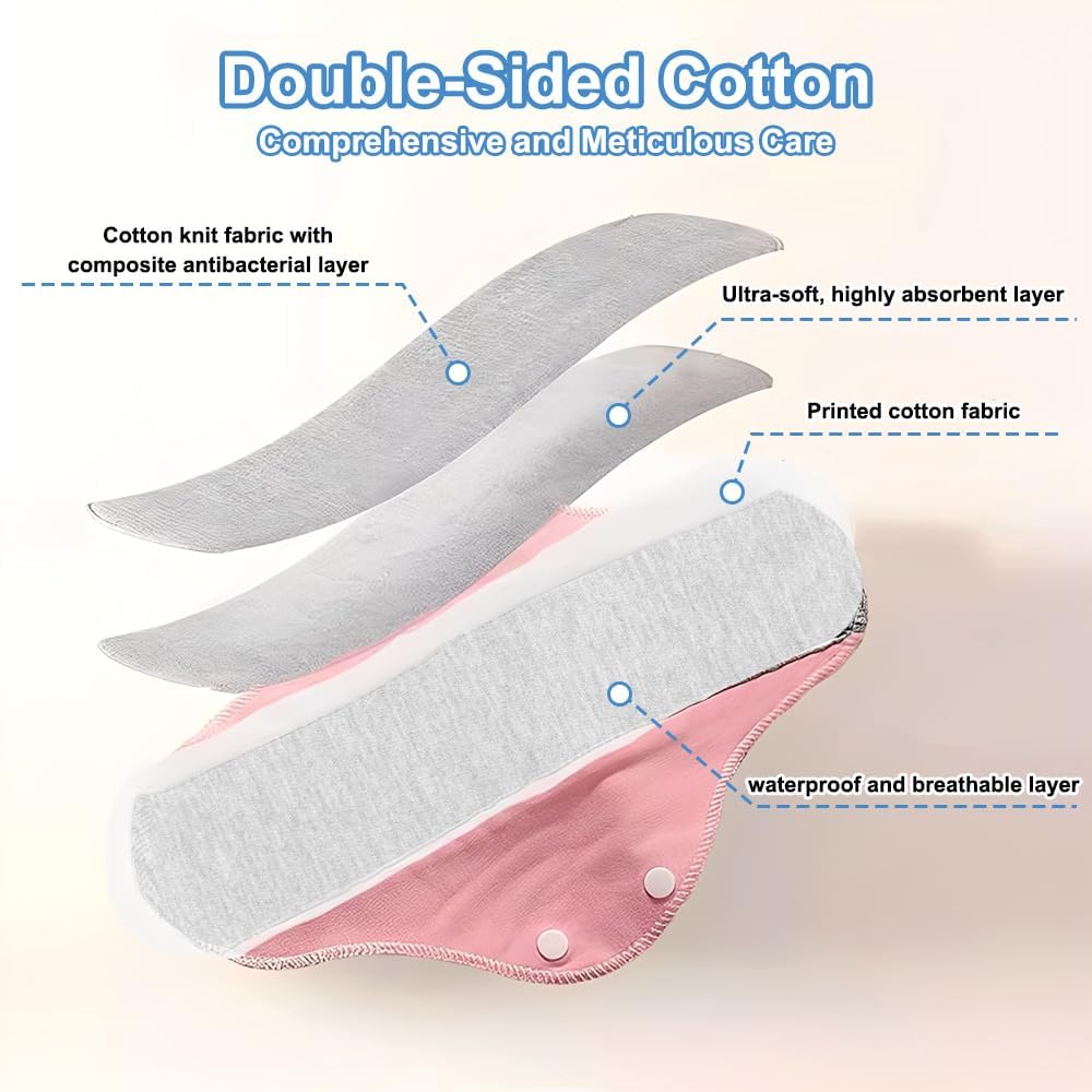 8 Pieces Reusable Sanitary Pads, 23 x 16 cm Washable Panty Protectors, Postpartum Cotton Hygienic Towel, for Menstruation, Leakproof Design, Comfortable, Suitable for All Women.