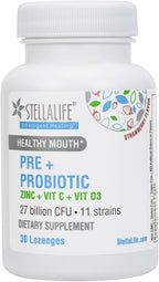 StellaLife Oral Prebiotic & Probiotic Lozenges for Teeth and Gums – 27B CFU, 11 Strains, Dental Probiotic for Bad Breath, Immune Support with VIT C, D3 & Zinc (Strawberry Flavor) 30 Day