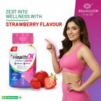 Mankind Health OK Women Multivitamin 30 Tablets – Strawberry Flavour, Pure Vegetarian, 19+ Essential Vitamins & Minerals with Biotin & Ginseng | Hair Skin Nails, Energy & Bone Health Support