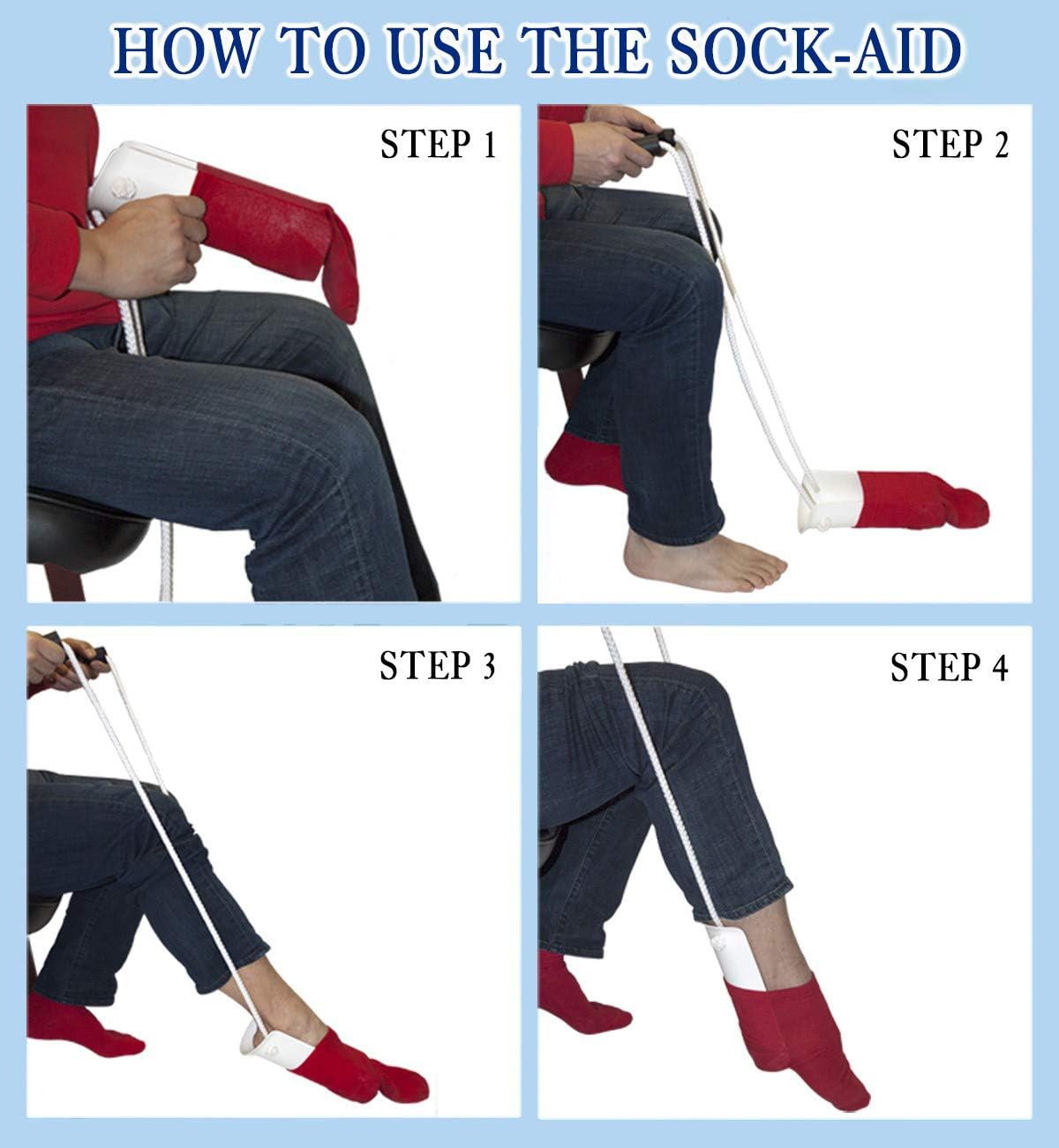RMS Deluxe Sock Aid - Socks Helper with Foam Handles for Regular Socks | Help put on socks without bending, an independent dressing aid for limited mobility