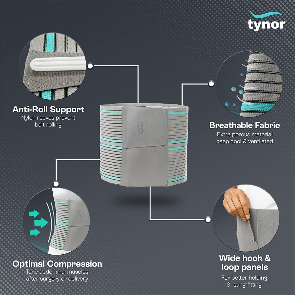 TYNOR Abdominal Belt, Grey, Large, 1 Unit