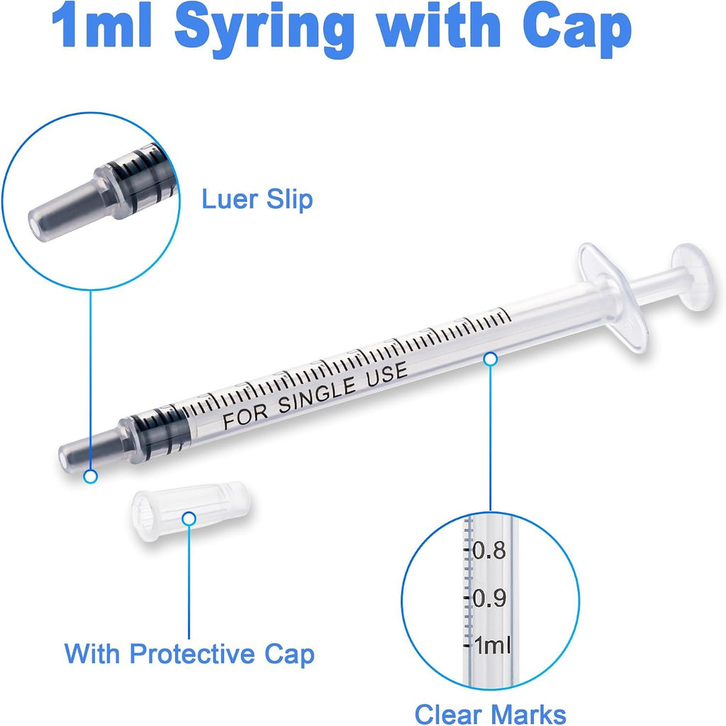12pack 1ml Syringes Without Needle Plastic for Liquid, Measuring, Ink Refilling, Oil, Liquids Glue Applicator, With Cap