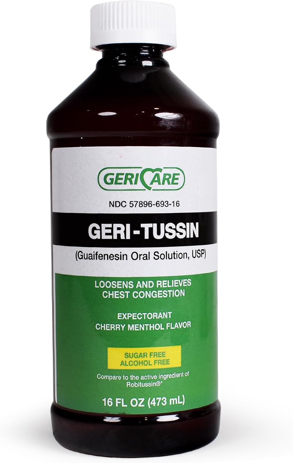 GeriCare Geri-Tussin Guaifenesin Oral Liquid Solution, Sugar-Free, Alcohol-Free Cough and Cold Relief Syrup, Helps Clear Chest Congestion, 16 Ounce Bottle (Pack of 1)