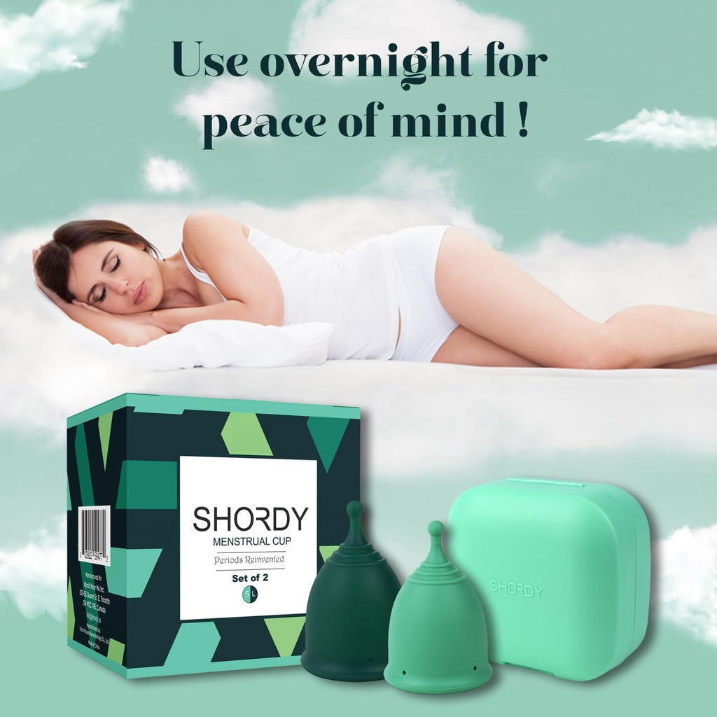 SHORDY Reusable Menstrual Cups (Small & Large) Set of 2 with Box, 100% Soft Silicone, Copa Menstruelle, Period Cup, Heavy & Light Flow, Feminine Hygiene, Tampons, Pads & Disc Alternative for Women