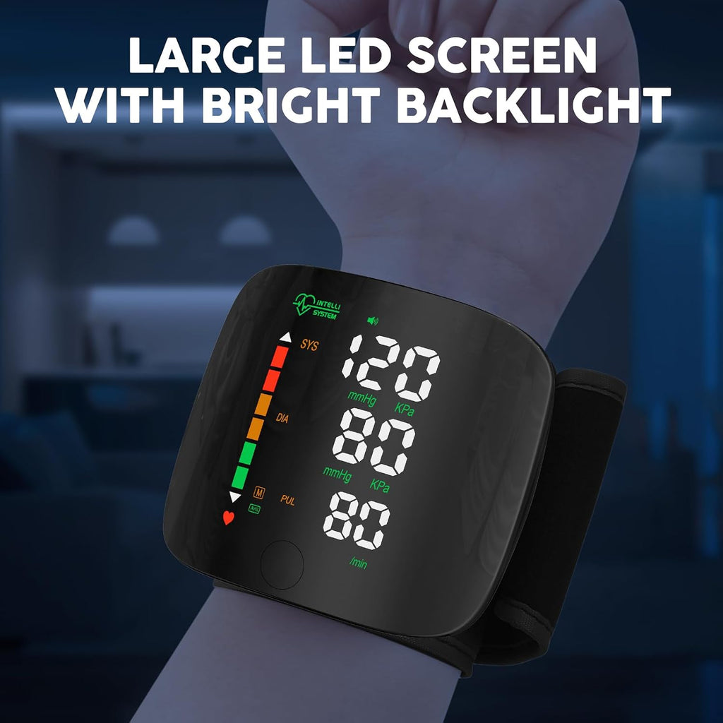 Double love Wrist Blood Pressure Monitor Led Display Black | Touch Screen Wrist Blood Pressure Cuff 99x2 Reading Memory Wrist Bp Monitor with Carrying Case