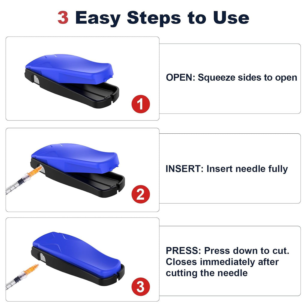 Needle Clipper for Insulin Syringe, Portable Sharps Container for Disposal Sharps, Compatible with 23-34Ga Syringe Needle, Fit Home and Travel (2, Blue)