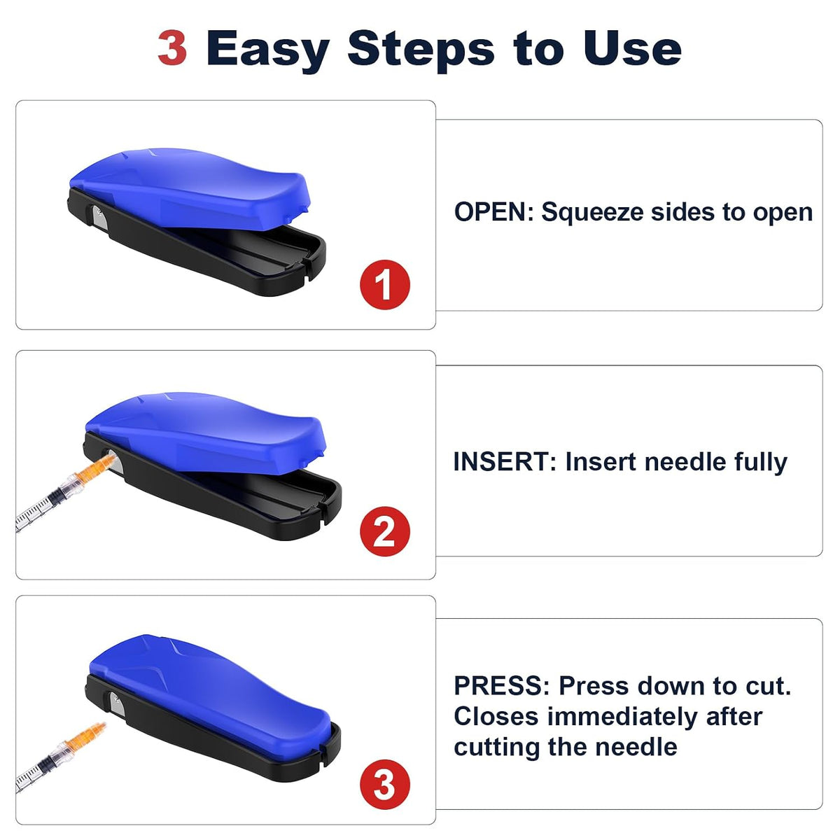 Needle Clipper for Insulin Syringe, Portable Sharps Container for Disposal Sharps, Compatible with 23-34Ga Syringe Needle, Fit Home and Travel (2, Blue)