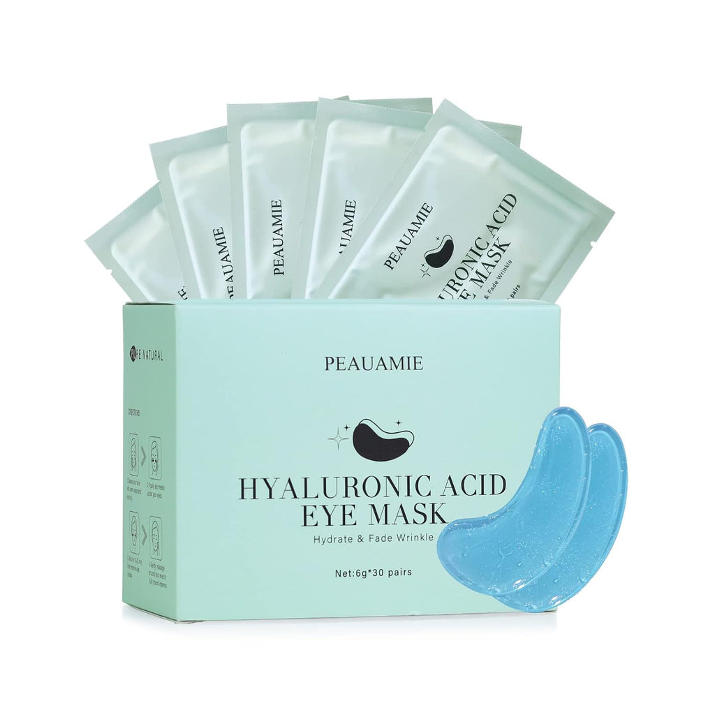 PEAUAMIE Under Eye Patchs Hyaluronic Acid Eye Mask for Dark Circles and Puffiness Wrinkle Eye Bags 30 Pairs