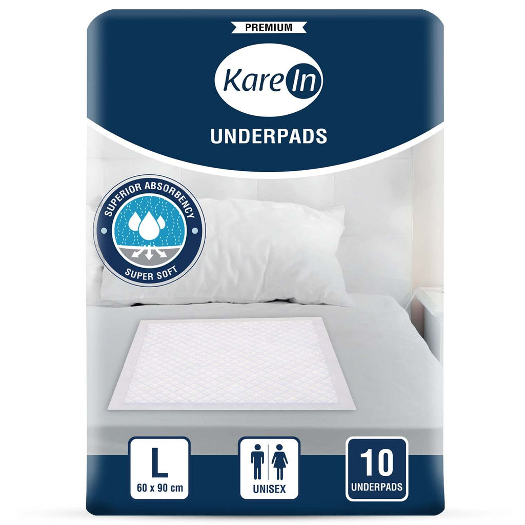 KareIn Premium Underpads, Large 60 x 90 Cm, 10 Count, High Absorbency, Leak Proof, Pack of 1