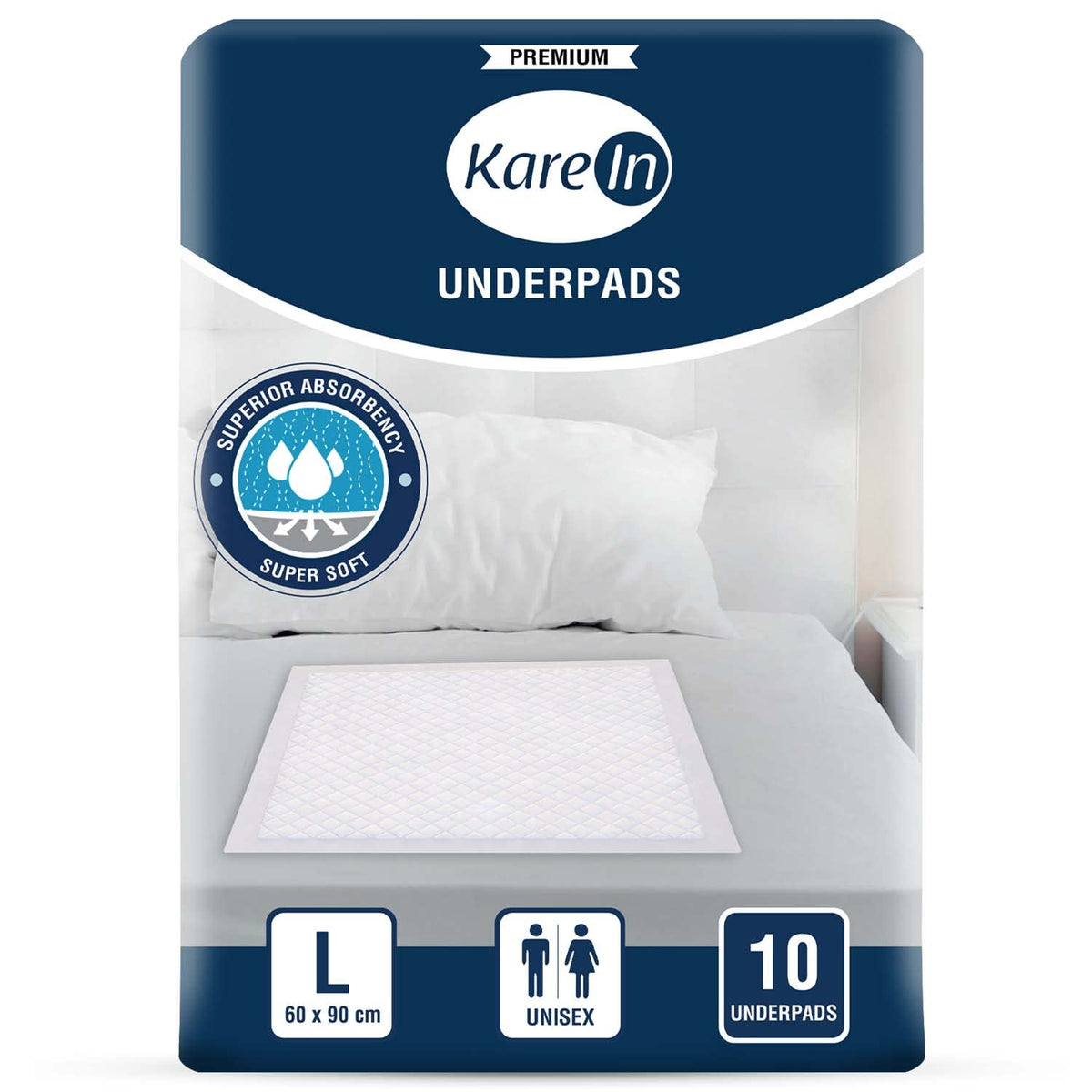 KareIn Premium Underpads, Large 60 x 90 Cm, 10 Count, High Absorbency, Leak Proof, Pack of 1